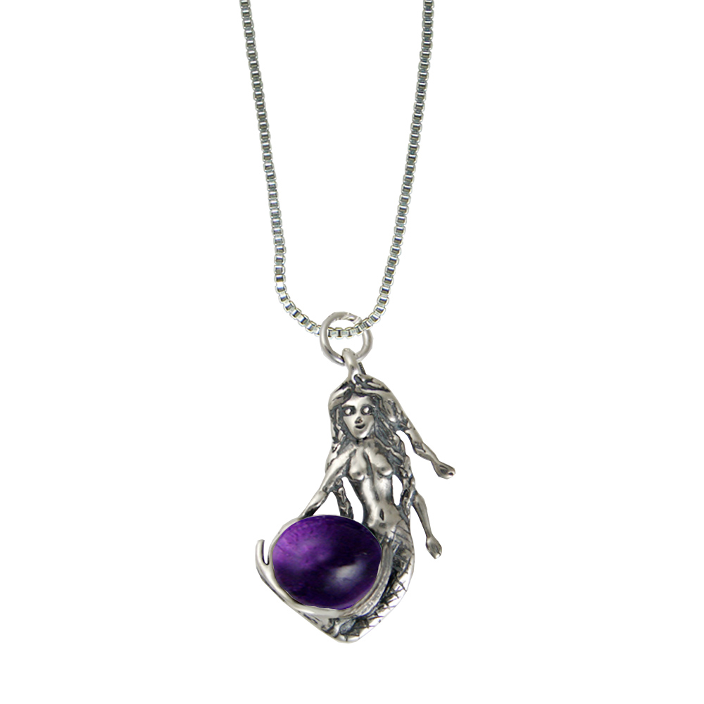Sterling Silver Mermaid of the Seven Seas Pendant With Amethyst